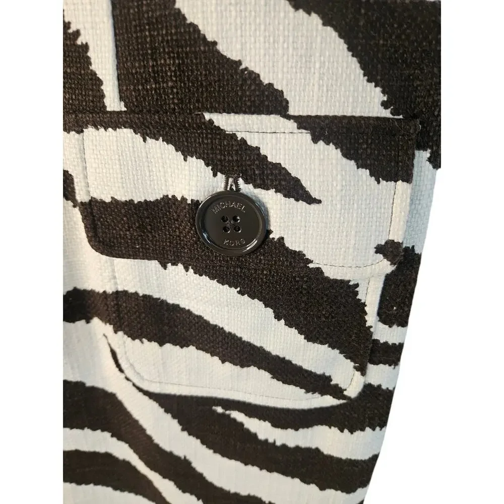 Michael Kors Brown Cream Animal Print Halter Body Con Dress Sz 4 Zebra Pockets